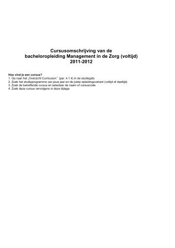 Management in de Zorg voltijd bijlage 2011-2012 - Bachelors