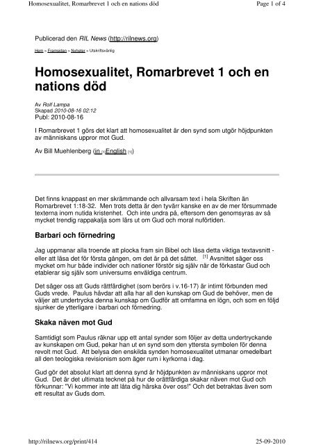 Homosexualitet, Romarbrevet 1 och en nations död - Lyd i Natten