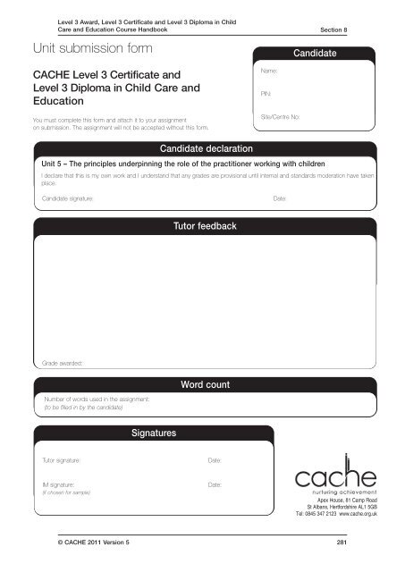 CACHE Level 3 Award/Certificate/Diploma in Child Care and ...