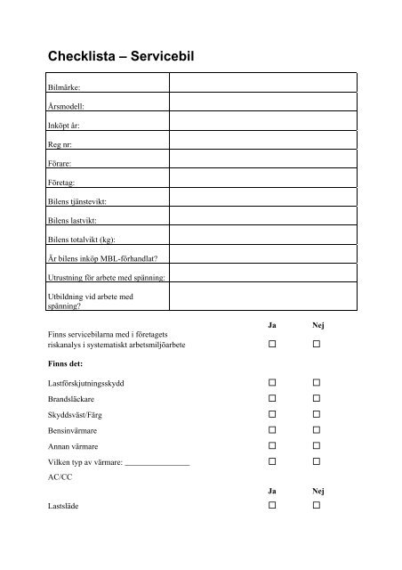Checklista – Servicebil