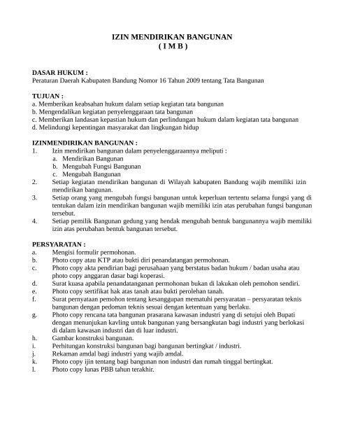 Izin Mendirikan Bangunan ( Imb ) - Pemerintah Kabupaten Bandung
