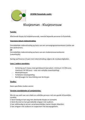 VACATURE klusjesman of vrouw