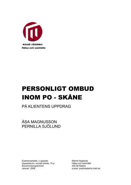 Personligt ombud inom PO-Skåne, uppsats 2006