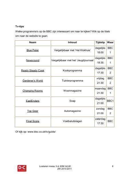 Engels niveau 3 en 4 Luisteren A2 – B1 - Drenthe College