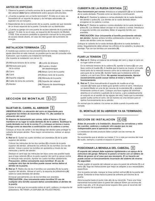 Garagentoröffner Modell LiftMaster 1000, 800, 600 Instructions