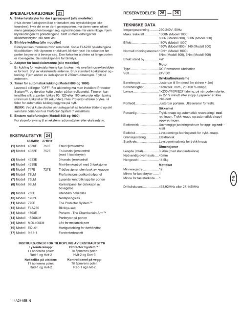 Garagentoröffner Modell LiftMaster 1000, 800, 600 Instructions