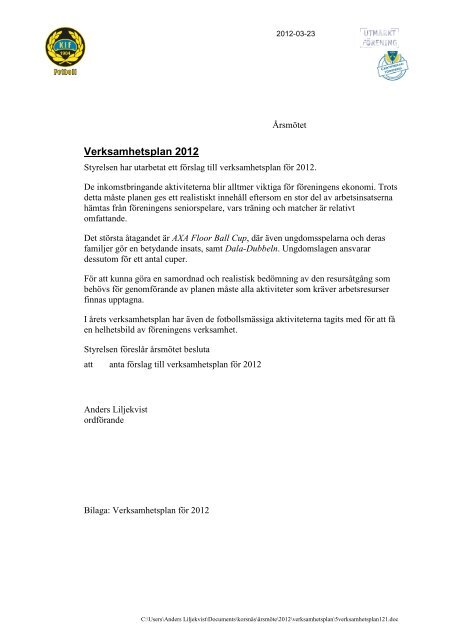 Verksamhetsplan 2012 - Svenskalag.se