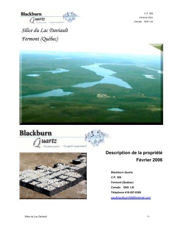 Silice du Lac Daviault Fermont (Québec) - Blackburn Quartz Inc.