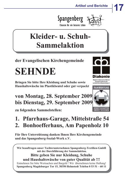 Kleider- u. Schuh- Sammelaktion - Kirchenkreis Burgdorf