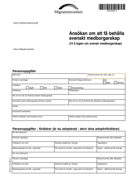 Ansökan om att få behålla svenskt medborgarskap - Migrationsverket