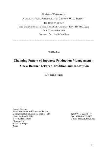 "Changing patters of Japanese Production Management - a new Bal