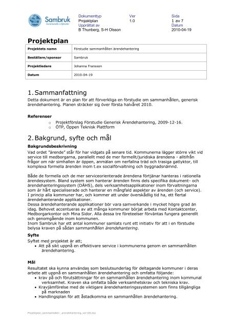 Projektplan_sammanhallen _arendehantering_ver100.pdf - Sambruk