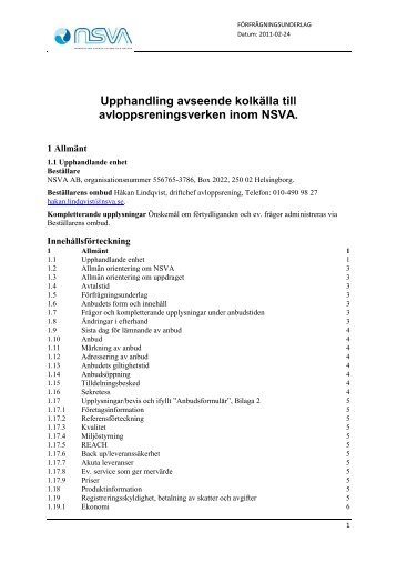 Upphandling avseende kolkälla till avloppsreningsverken inom NSVA.