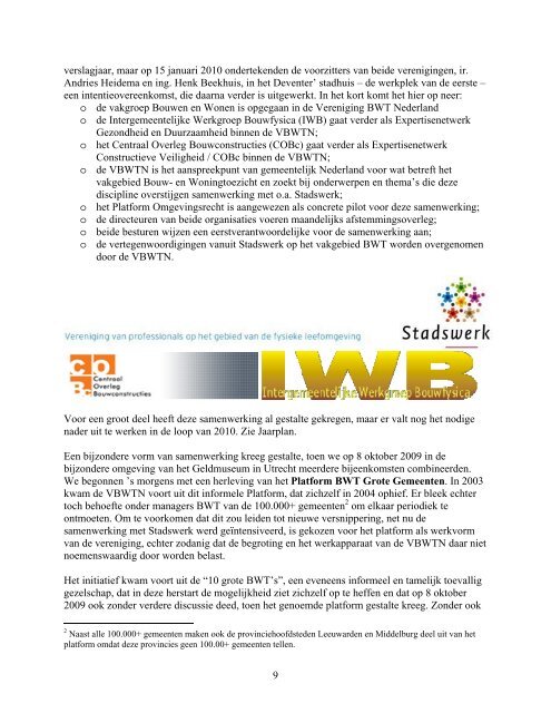 jaarverslag 2009 jaarplan 2010-2011 - Vereniging BWT Nederland
