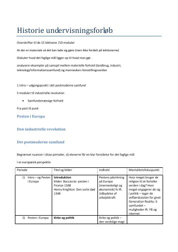 Historie undervisningsforløb