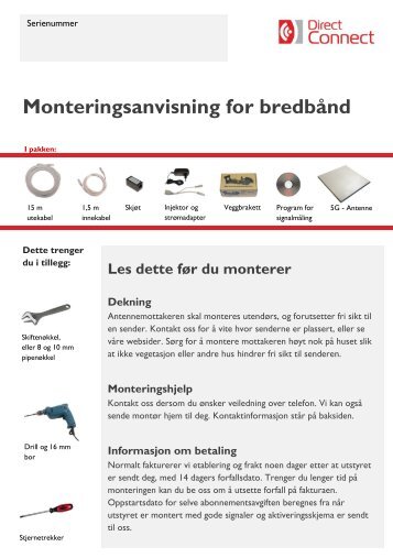 Monteringsanvisning for bredbånd - Direct Connect AS