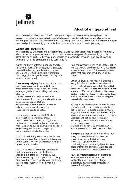 Informatieblad Alcohol en gezondheid - Jellinek