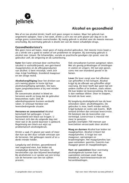 Informatieblad Alcohol En Gezondheid Jellinek