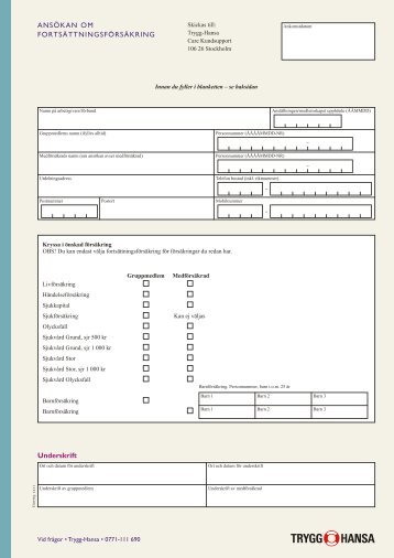 Ansökan om Fortsättningsförsäkring (pdf) - Trygg Hansa
