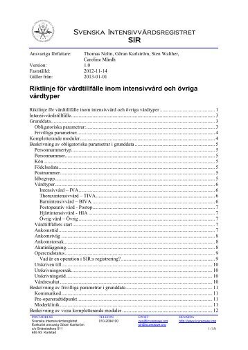 SIR:s riktlinje för registrering och definition av vårdtillfälle inom ...