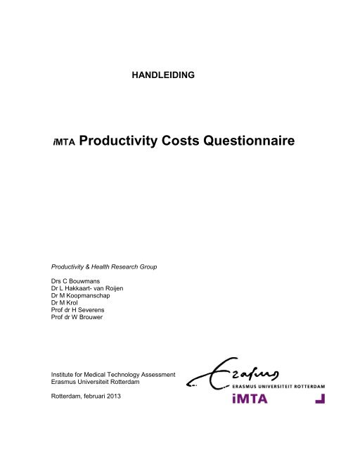 Productivity Cost Questionnaire FEBRUARI 2013 - instituut Beleid ...