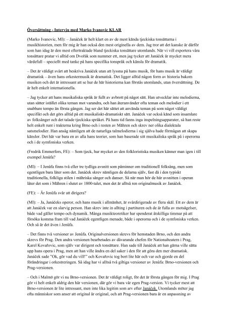 Översättning - Intervju med Marko Ivanovic KLAR ... - Malmö Opera
