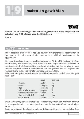 Aanvullend hoofdstuk Maten en gewichten - Noi