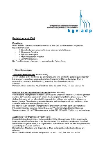 Projektbericht 2008 - beim Kirchgemeindeverband des Kantons Bern