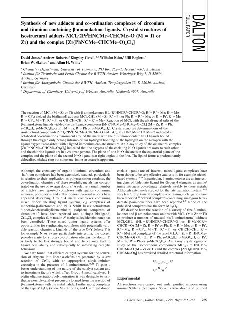 Synthesis of new adducts and co-ordination ... - Seriousdave.net