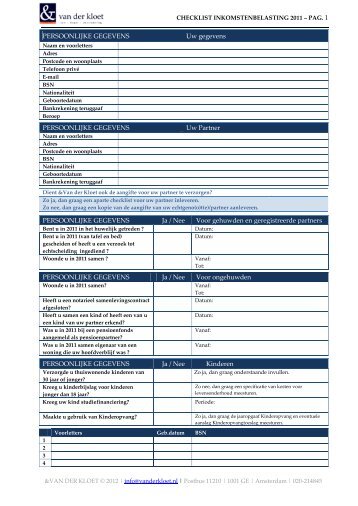 Checklist Inkomstenbelasting 2011 © (in PDF-formaat) - Van der Kloet