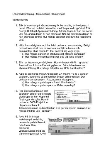 Läkemedelsräkning - Matematiska tillämpningar Vårdavdelning 1 ...