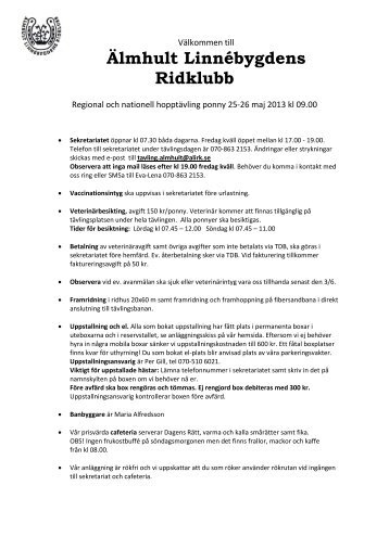 PM - Älmhult Linnébygdens Ridklubb