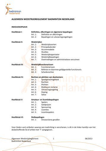 Algemeen wedstrijd reglement - Badminton Nederland