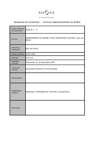 Bordereau de versement - Archives départementales du ... - Mnesys