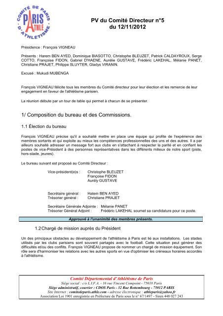 PV n°5 - Comité Directeur du 12 novembre 2012 - Site officiel du ...
