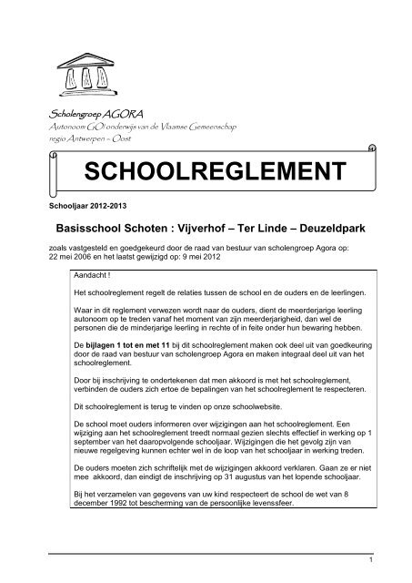SCHOOLREGLEMENT - Basisschool Schoten