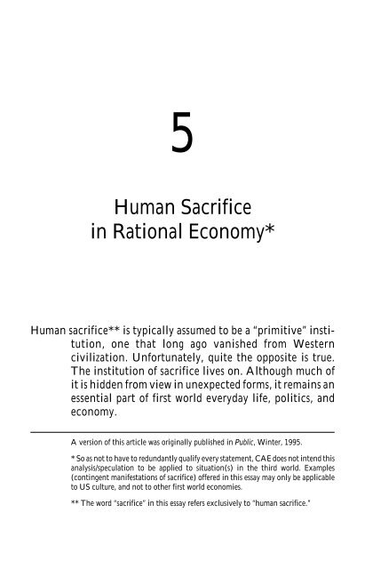 Human Sacrifice in Rational Economy - Critical Art Ensemble