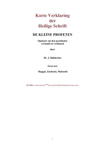 Korte Verklaring der Heilige Schrift DE KLEINE PROFETEN