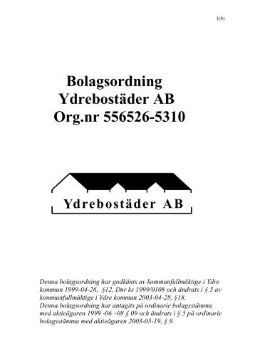 Bolagsordning Ydrebostäder AB.pdf - Ydre kommun