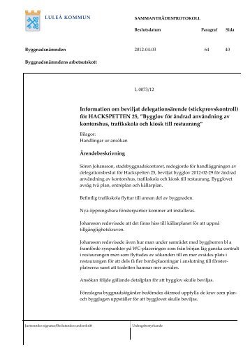 2012-04-03 § 64 Information om beviljat ... - Luleå kommun