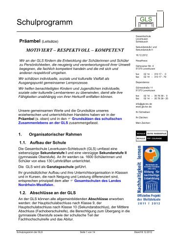 Schulprogramm - der Gesamtschule Leverkusen Schlebusch