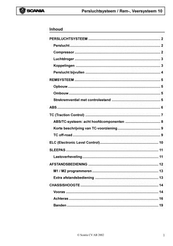 Persluchtsysteem / Rem-, Veersysteem 10 Inhoud - Scania