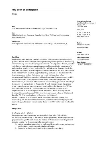 Verslag WINN-leersessie over 'Doorwerking' - Innoveren met water