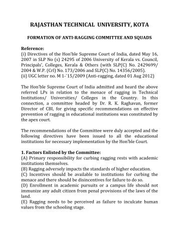 formation of anti-ragging committee and squads - Rajasthan ...