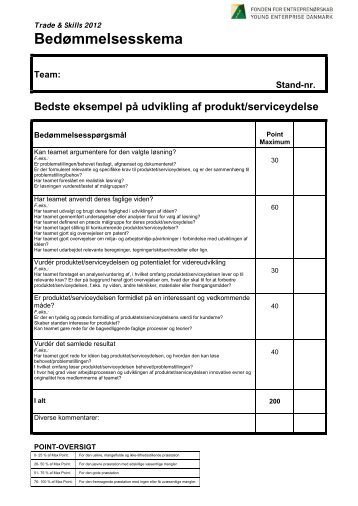 Bedømmelseskema Trade & Skills-messe