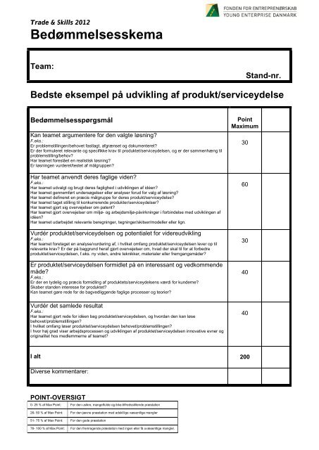 Bedømmelseskema Trade & Skills-messe