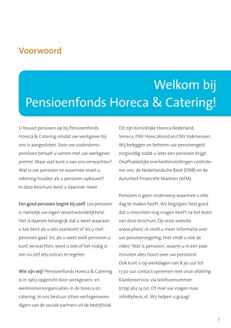 Welkomstbrief brochure - Pensioenfonds Horeca & Catering