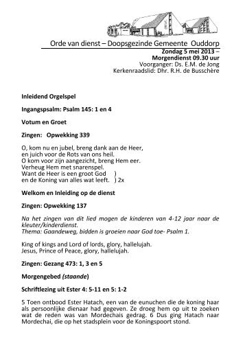 Liturgie Mei 5.2013 - Doopsgezinde Gemeente Ouddorp