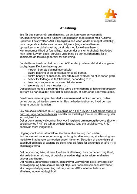 Aflastning, ændret - Landsforeningen Autisme