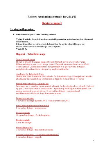 Resultatlønskontrakt 2009/10 - Frederiksborg Gymnasium og HF